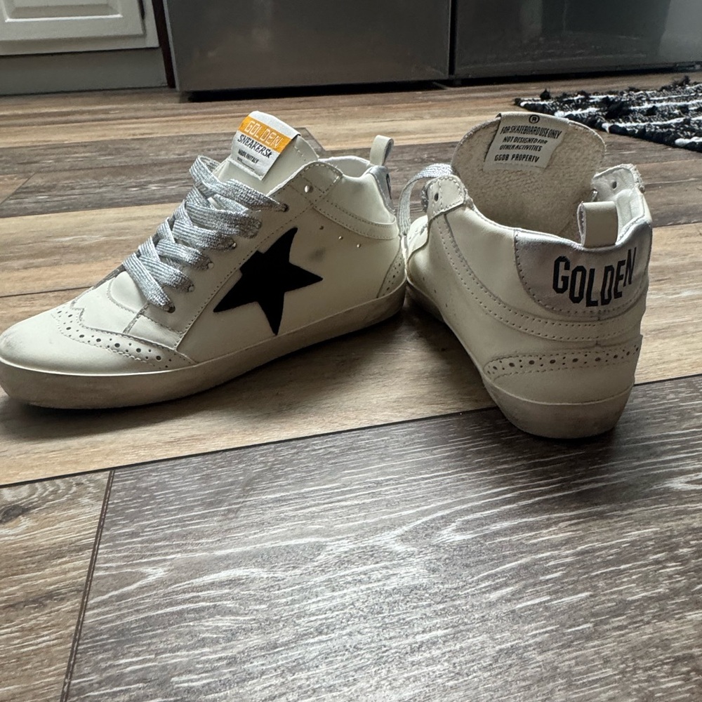 Golden Goose Silver and White Super-Star Sneakers